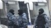 Russia. Moscow. Riot police officers near the Basmanny Court building