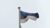 Estonia -- Estonian flag and Estonian coat of arms on the Estonian Parliament Building, Riigikogu.