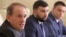 BELARUS -- Ukrainian pro-Russian politician Viktor Medvedchuk (L) attends a meeting with Luhansk and Donetsk separatist leaders Leonid Pasechnik (R) and Denis Pushilin, in MInsk, June 27, 2019