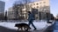 RUSSIA - Police officers with dogs patrol outside the Babushkinsky district court during the trial of Russian opposition leader Alexei Navalny, charged with defaming a World War II veteran, in Moscow on February 5, 2021
